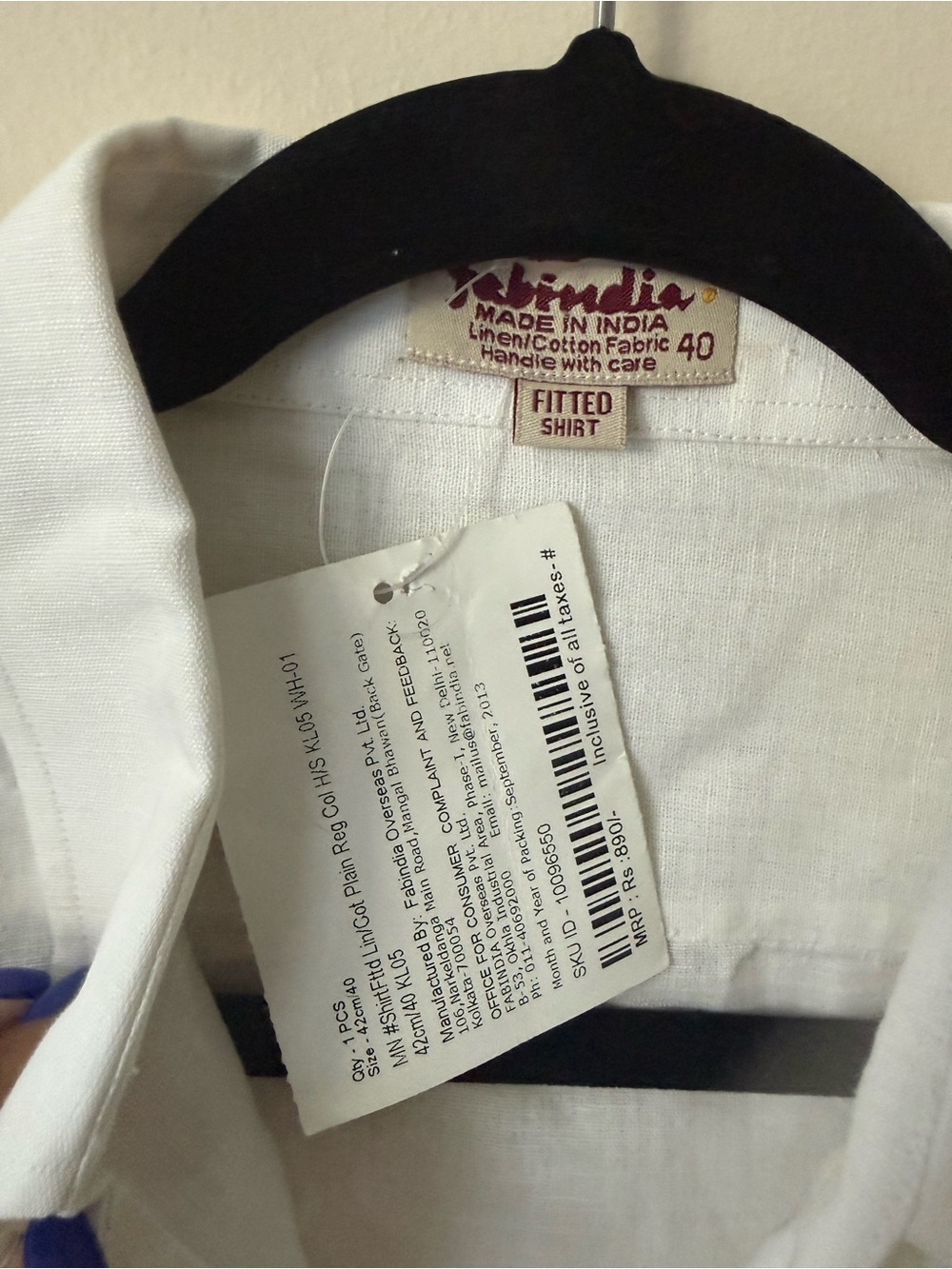 NWT fabindia Men’s White Linen Fitted Short Sleeve Shirt Size 40 - Picture 3 of 4